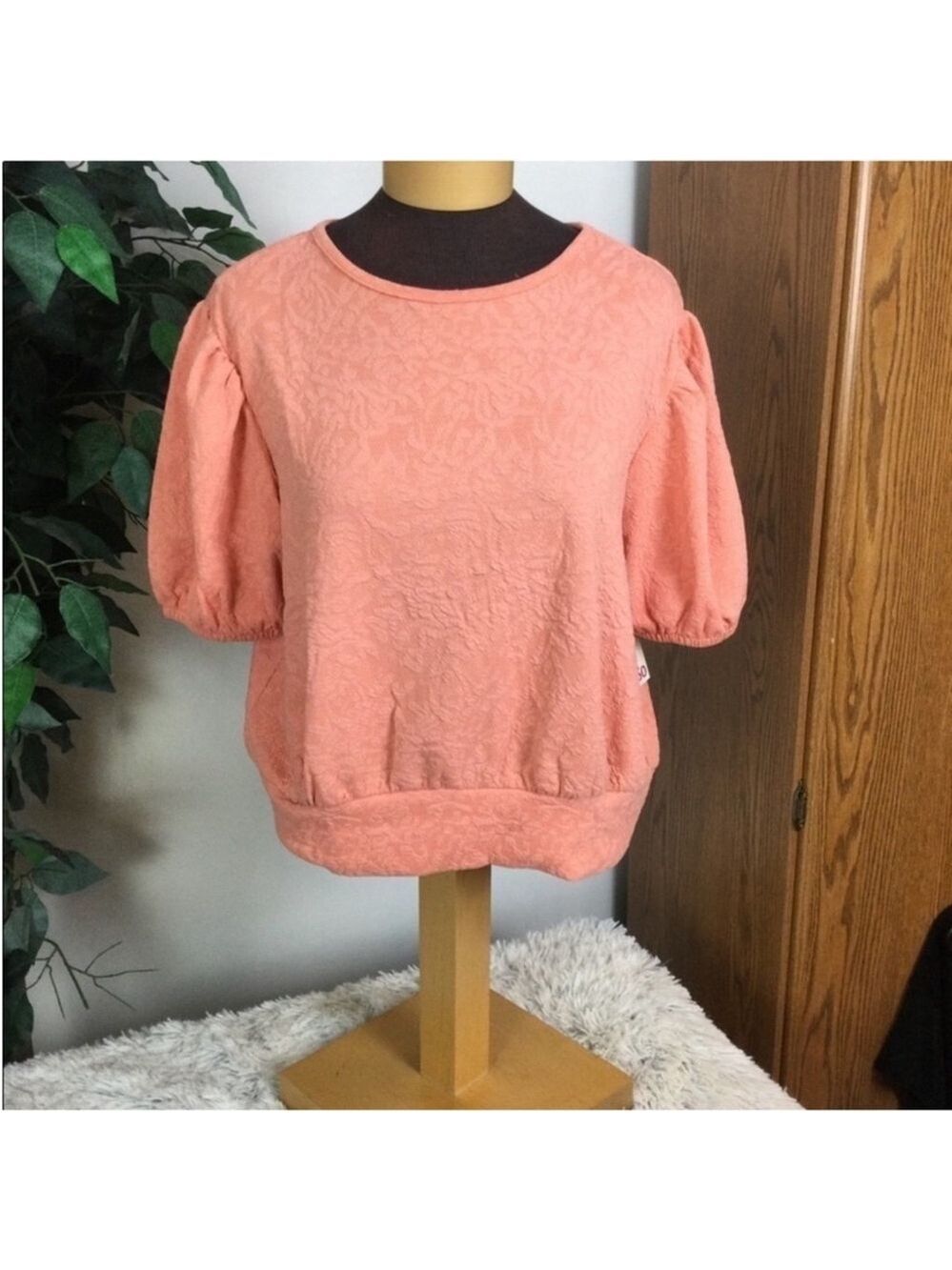SO pullover top Woman's Juniors size XL peach short elastic sleeves NWT